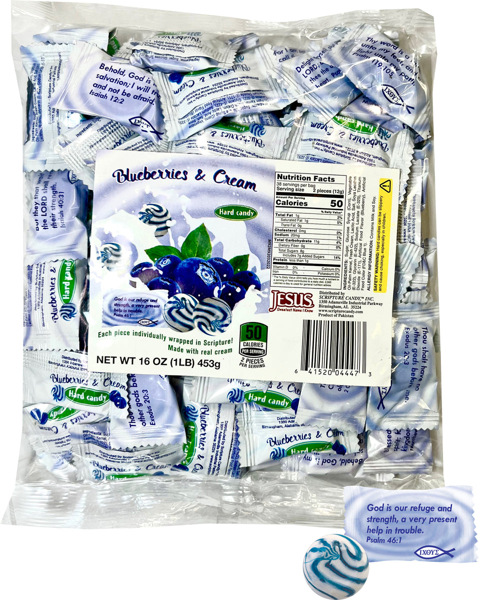 Blueberries & Cream 1 Pound Bag, 75 Pieces Scripture Candy