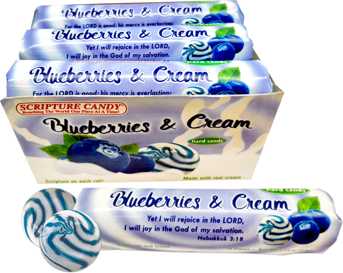 Blueberries & Cream Hard Candy Rolls, 9 Count Scripture Candy