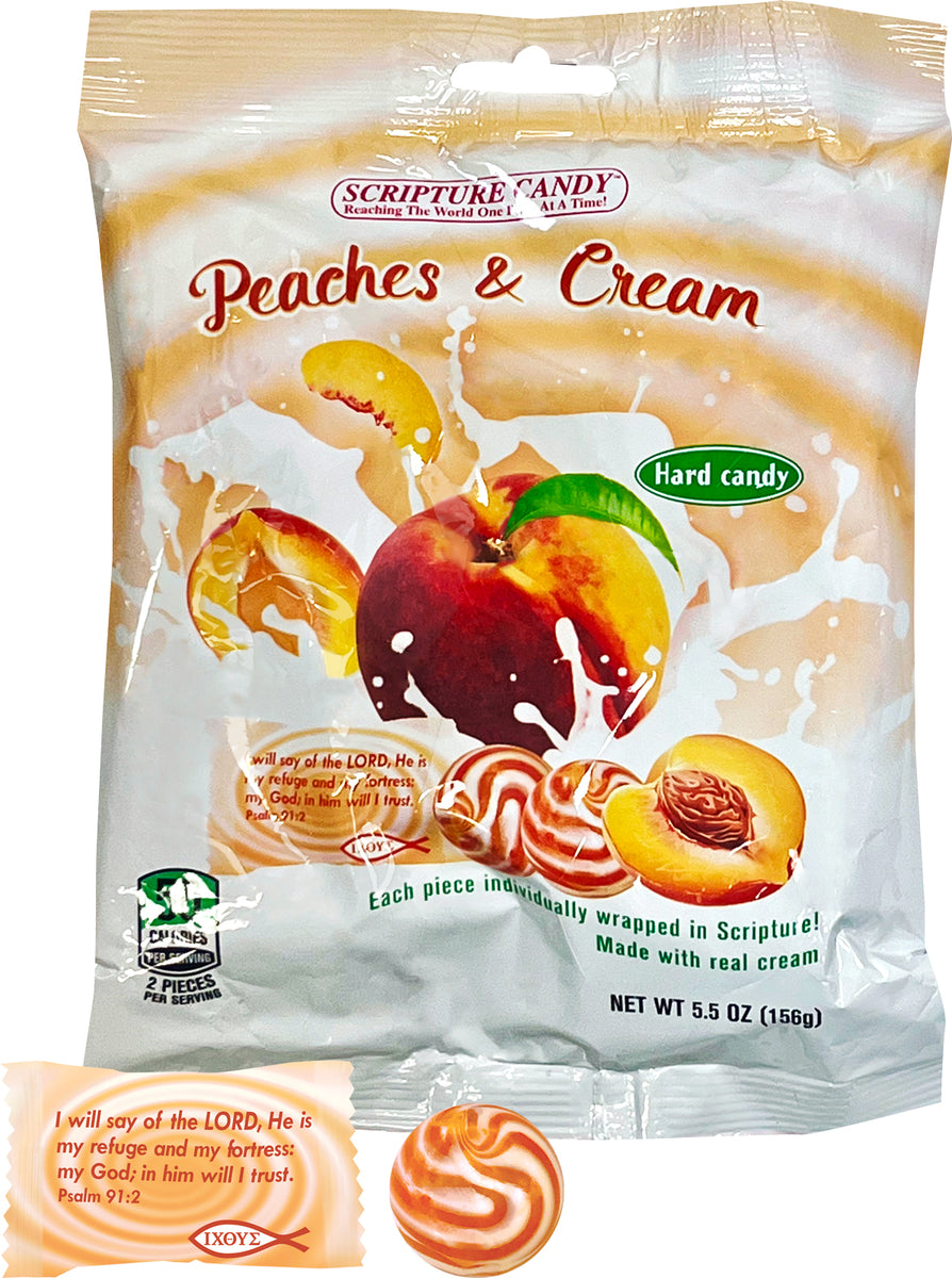 Peaches & Cream Hard Candy 5.5oz Bag, 25 Pieces Scripture Candy