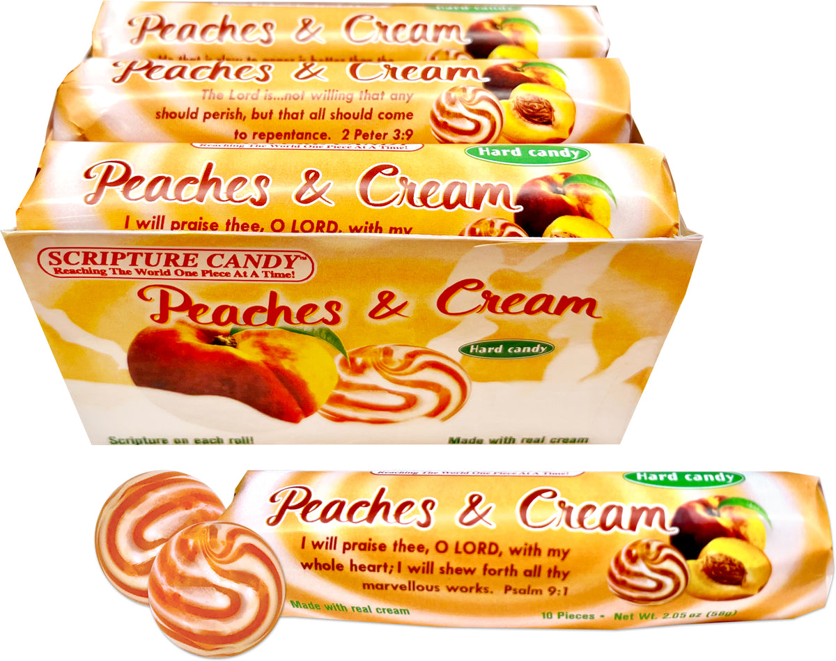 Peaches & Cream Hard Candy Rolls, 9 Count Scripture Candy