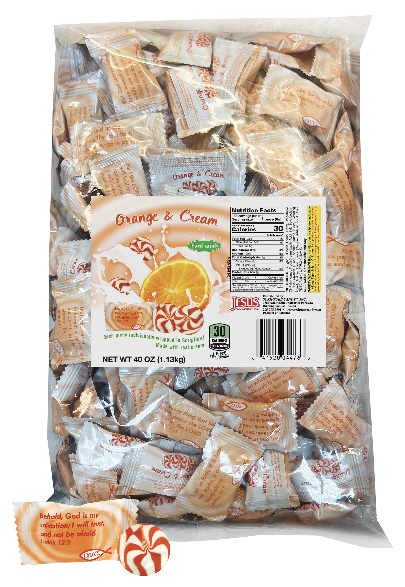 Orange and Cream Hard Candy 2.5 Pound Bag, 180 Pieces – Scripture