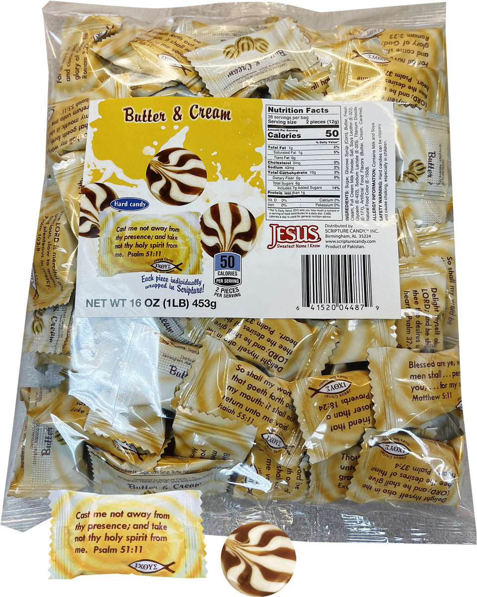 Butter & Cream Hard Candy 1 Pound Bag, 75 Pieces Scripture Candy