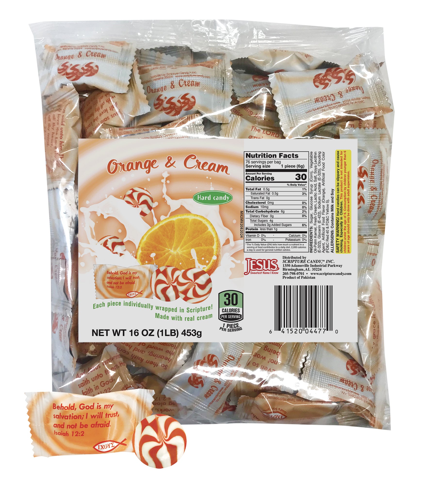 Orange & Cream Hard Candy 1 Pound Bag, 75 Pieces – Scripture Candy