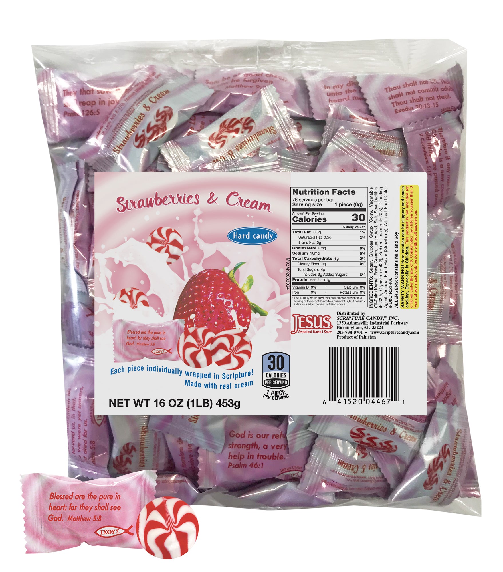 Strawberries & Cream Hard Candy 1 Pound Bag, 75 Pieces – Scripture