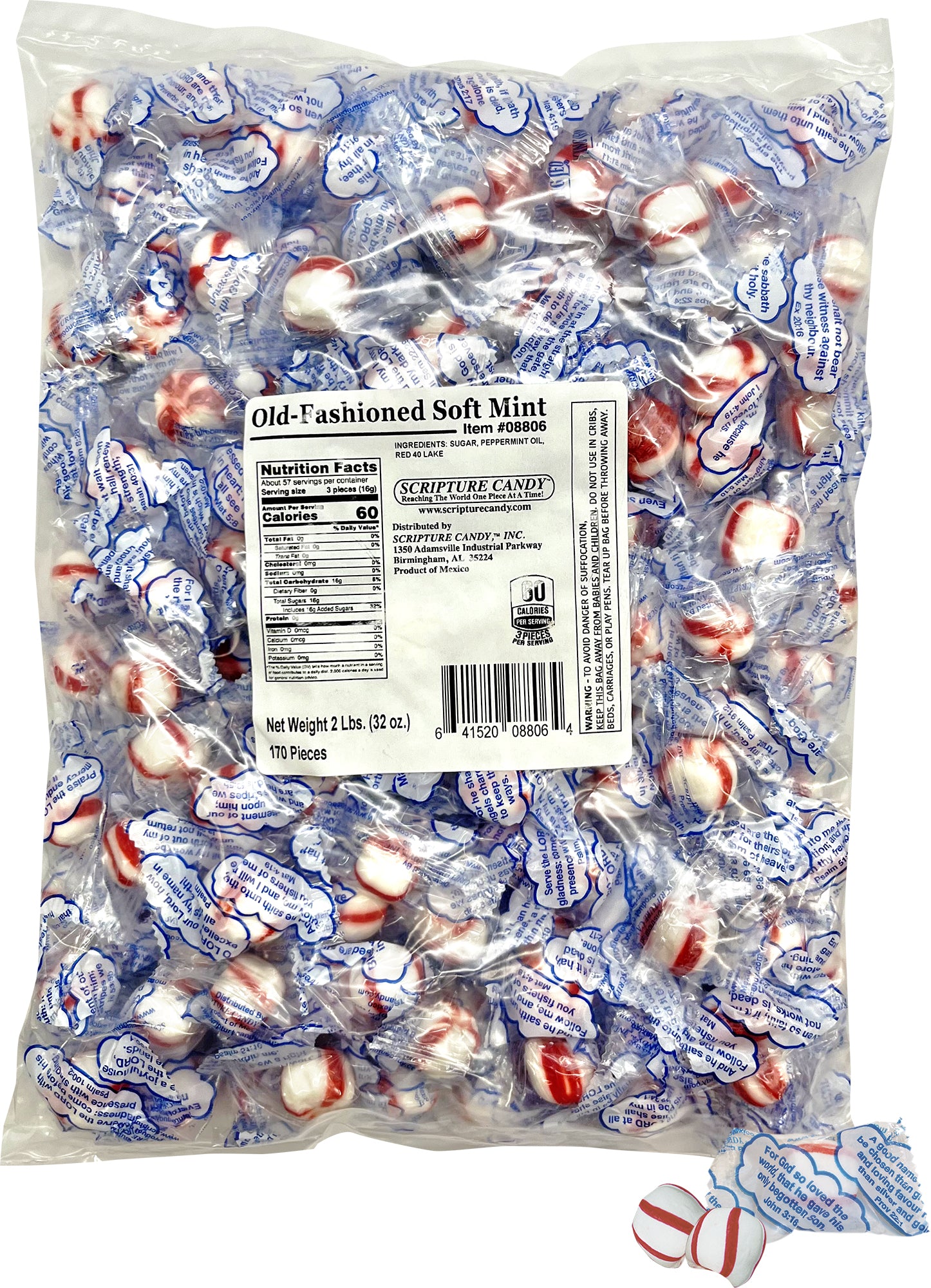 Old-Fashioned Soft Peppermint 2 Pound Bag, 160 Pieces – Scripture