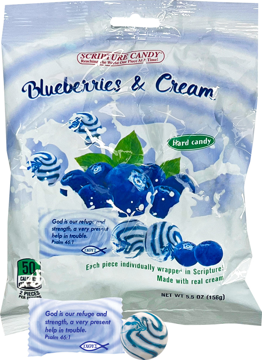 Blueberries & Cream Hard Candy 5.5oz Bag, 25 Pieces – Scripture Candy