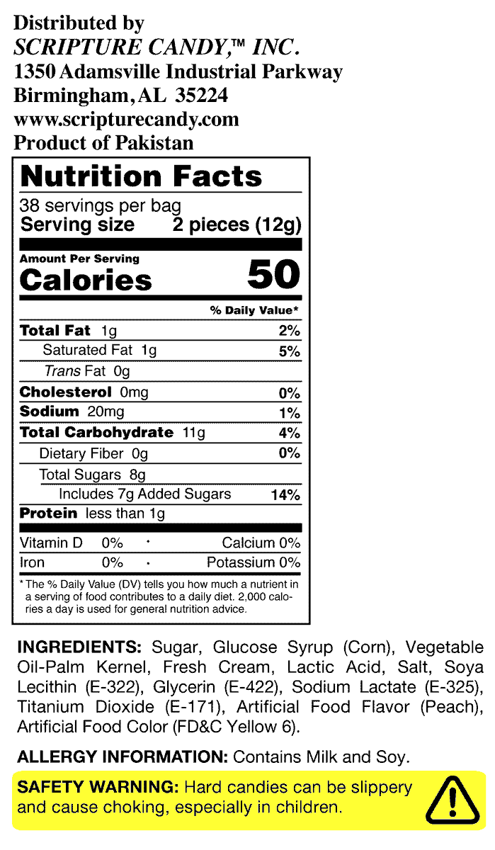 Peaches & Cream Hard Candy 1 Pound Bag, 75 Pieces Scripture Candy