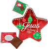Jesus Our Shining Hope Red & Green Star Tin Ornament Star Tin, 10 Milk Chocolates Pieces