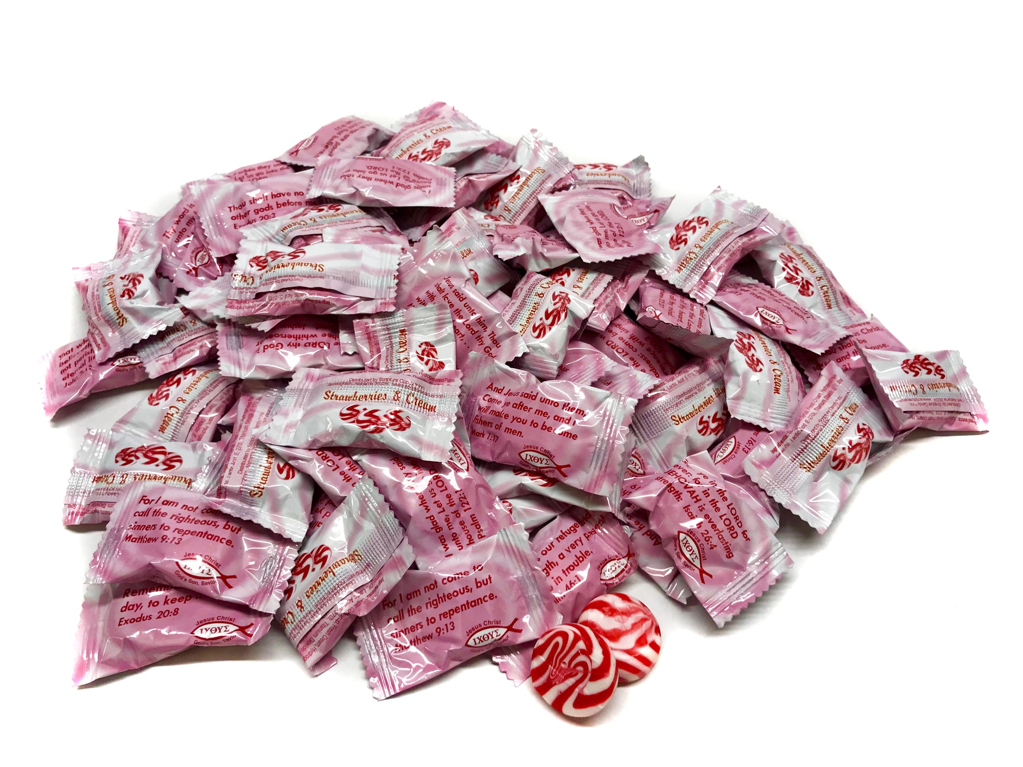 Strawberries & Cream Hard Candy 1 Pound Bag, 75 Pieces Scripture Candy